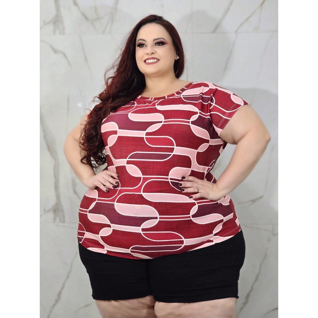 Kit com 3 blusinhas estampadas manga curta Plus size - g1 ao g5 - cores listradas - malha romantic