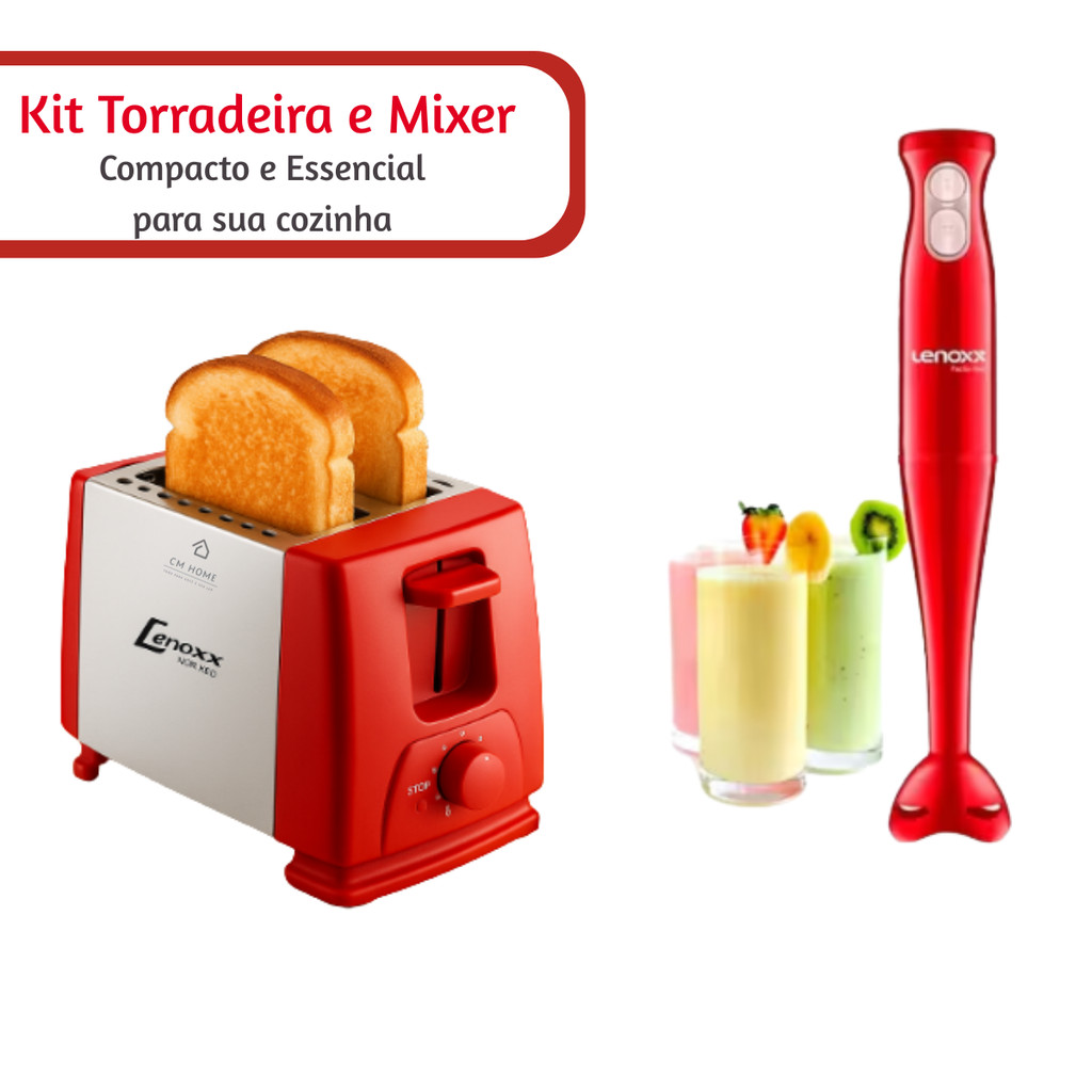 Torradeira e Mixer 110V Lenoxx - Kit para Café da Manhã e Refeições Saudáveis - Ideal para presentes