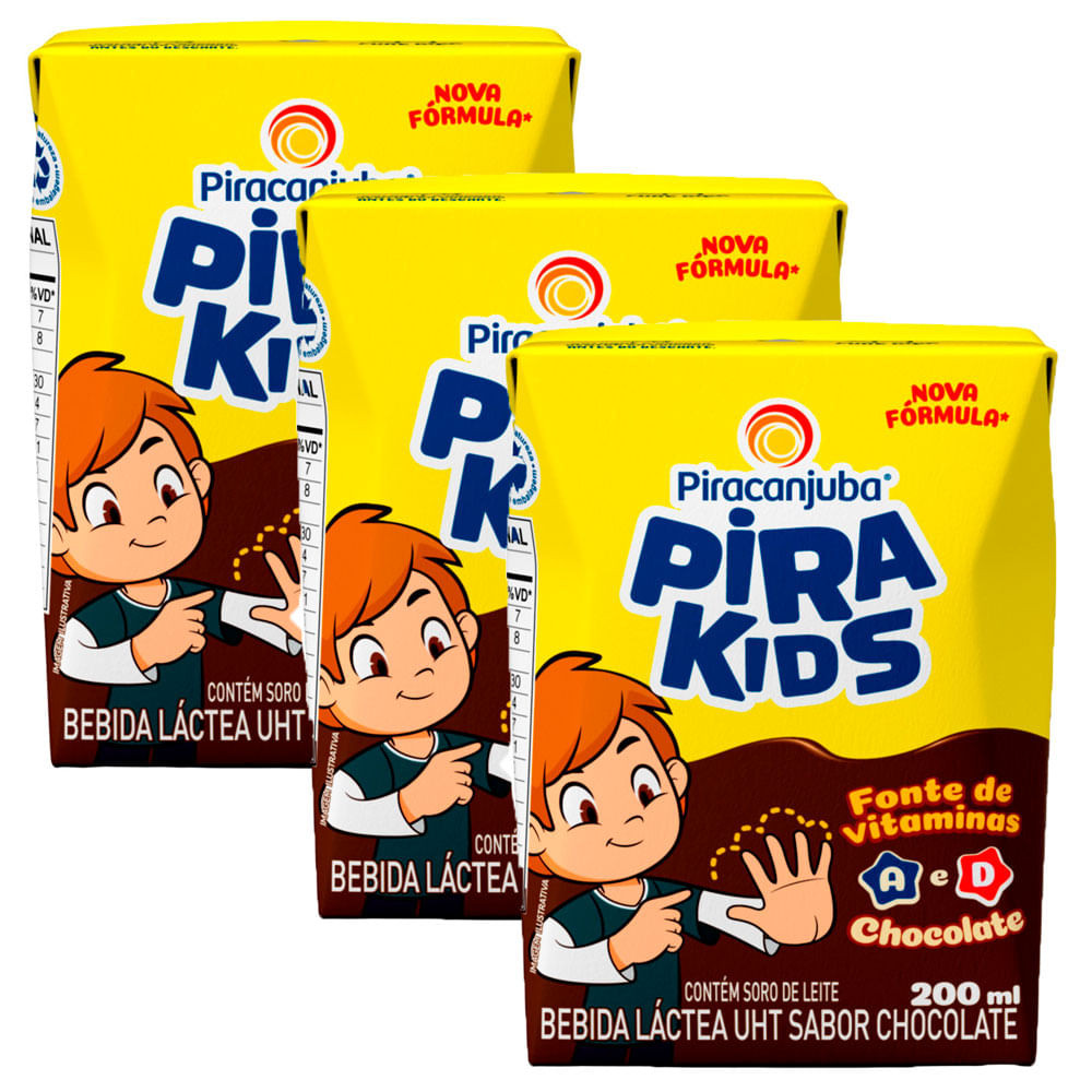 Kit 3 Bebida Láctea Pirakids School Sabor Chocolate 200ml - Food & Beverages