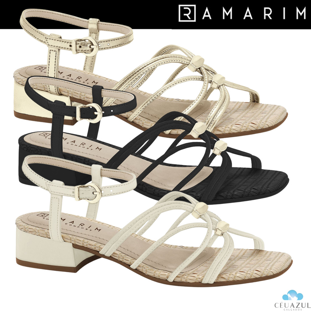 Sandália Feminina Ramarim Salto Baixo Conforto Tiras Elegante Casual em Oferta na Shopee