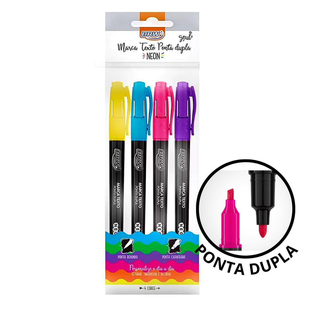 Kit De Marca Textos Ponta Dupla NEON Linha Soul - BRW em Oferta na Shopee