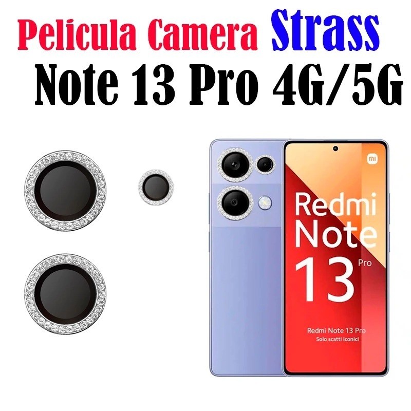 KIT (3 Peças)Película câmera Diamante Xiaomi Redmi Note 13Pro 4G/5G Película Protege Lentes Colorido