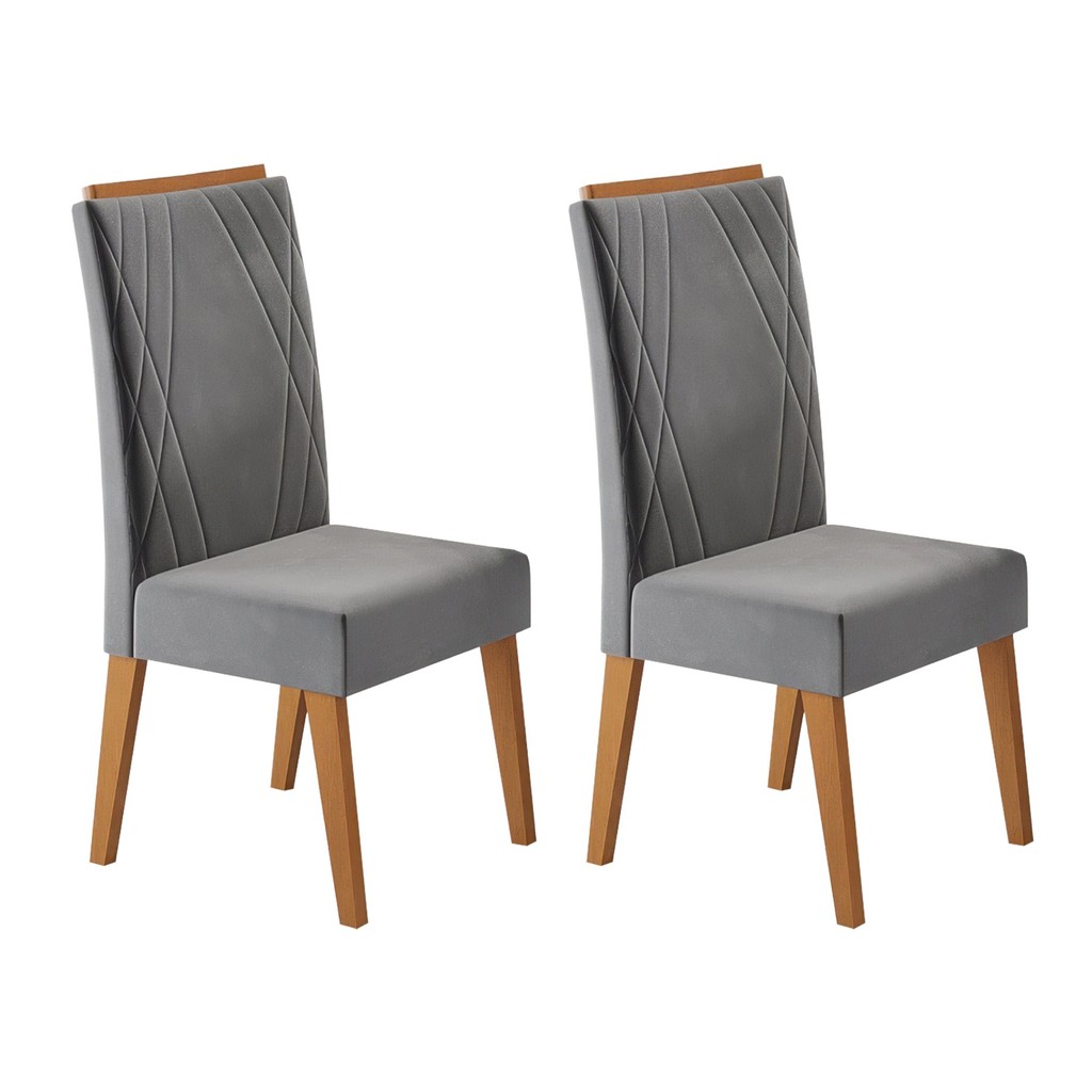 Kit 2 Cadeiras de Jantar Estofadas em Madeira Maciça Vegas Yescasa Grafite em Oferta na Shopee