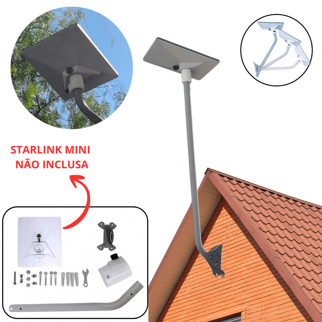 Starlink Mini Suporte Longo 90cm Fixação em Telhado e Parede
