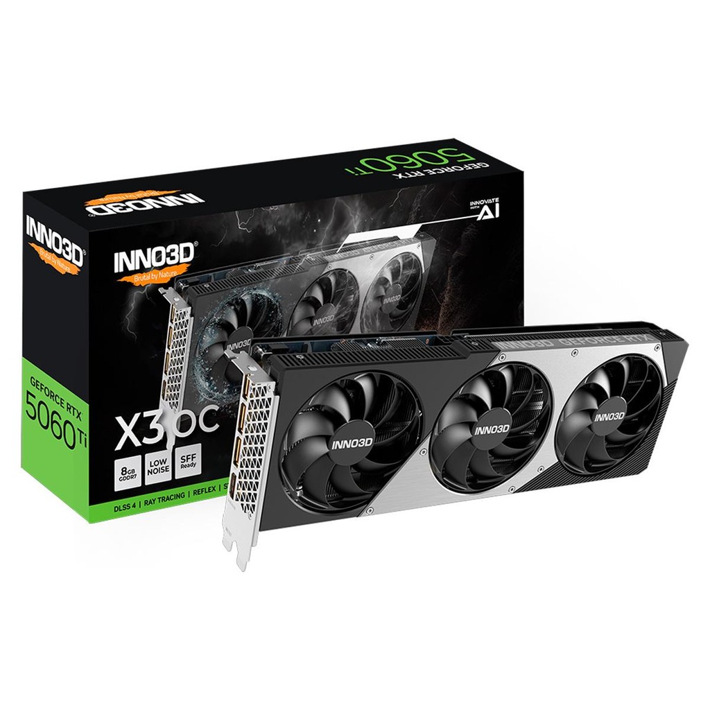Placa de Vídeo Gpu Inno3d Geforce Rtx 5060 Ti 8gb 128bits Gddr7 X3 Oc N506t3-08d7x-193075l