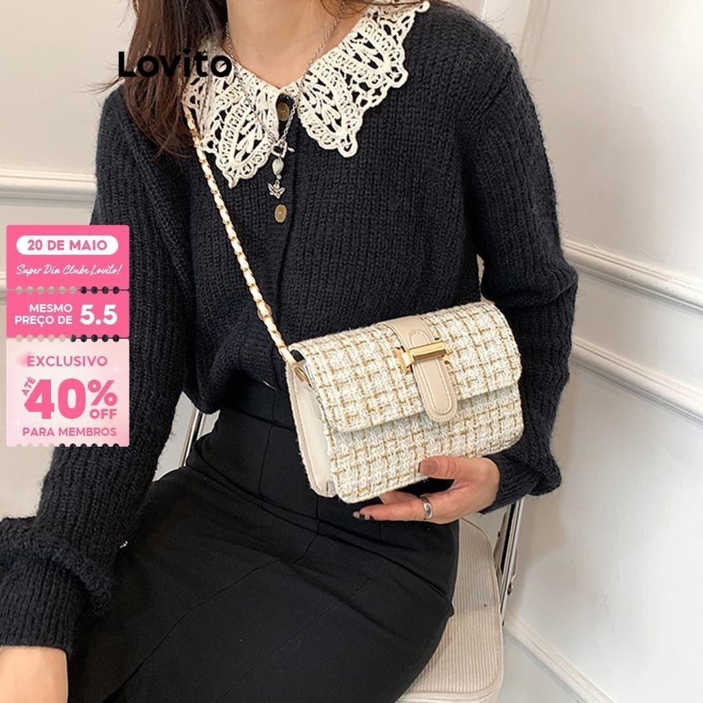 (Trendy) Lovito Bolsa De Ombro Pequena Casual Com Textura Lisa E Bolsa De Ombro Pequena De Lã Para Mulheres LFA51528 - Women Bags