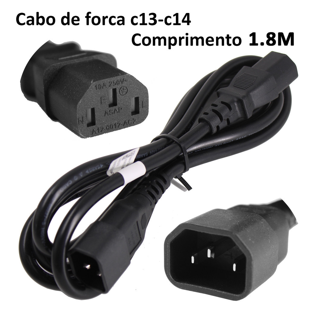 Cabo 13-14 de Energia extensão para Nobreak, Fonte e Equipamentos 1.8 Metros
