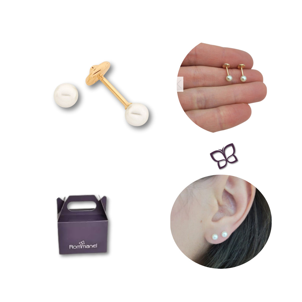 Brinco Rommanel Banhado Ouro Pérola 4 Mm Tarraxa Baby Original Recem Nascidos Antialergicos 520190 em Oferta na Shopee