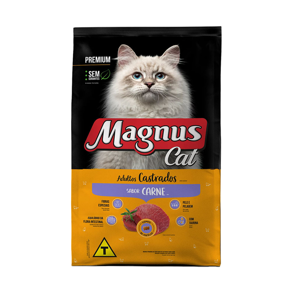 Ração Magnus Premium Gatos Adultos Castrados Carne 20kg em Oferta na Shopee