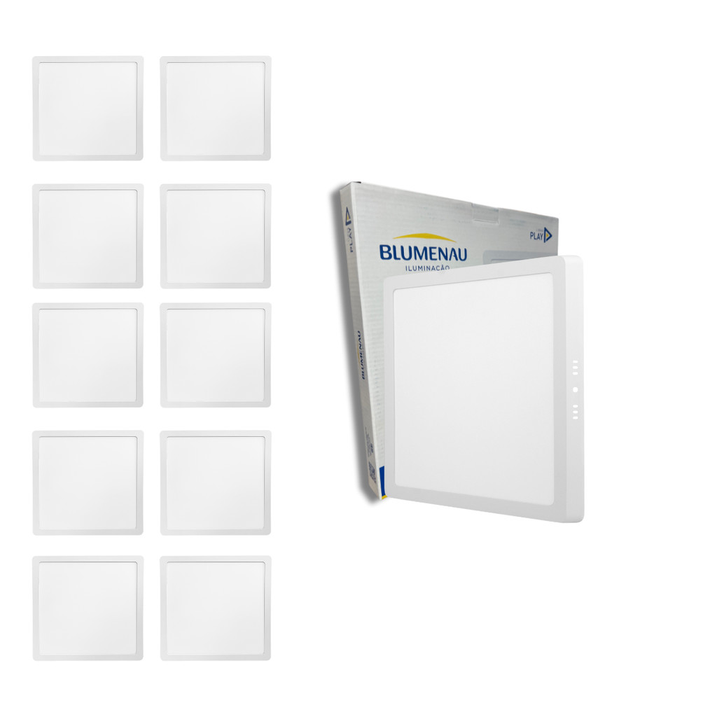Kit 9 Painel Plafon Quadrado Sobrepor 18w Branco Frio 6500k 4000k 3000k Play Blumenau Iluminação em Oferta na Shopee