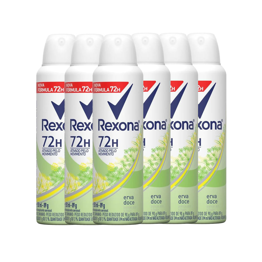 Kit Desodorante Aerosol Rexona Erva Doce Feminino 150ml - 6 Unidades - Beauty