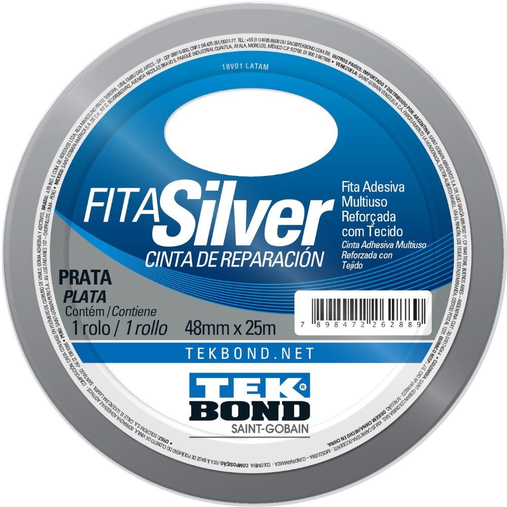 Fita adesiva reforçada 48 mm X 25 m prata - SILVER - TekBond - Home & Living
