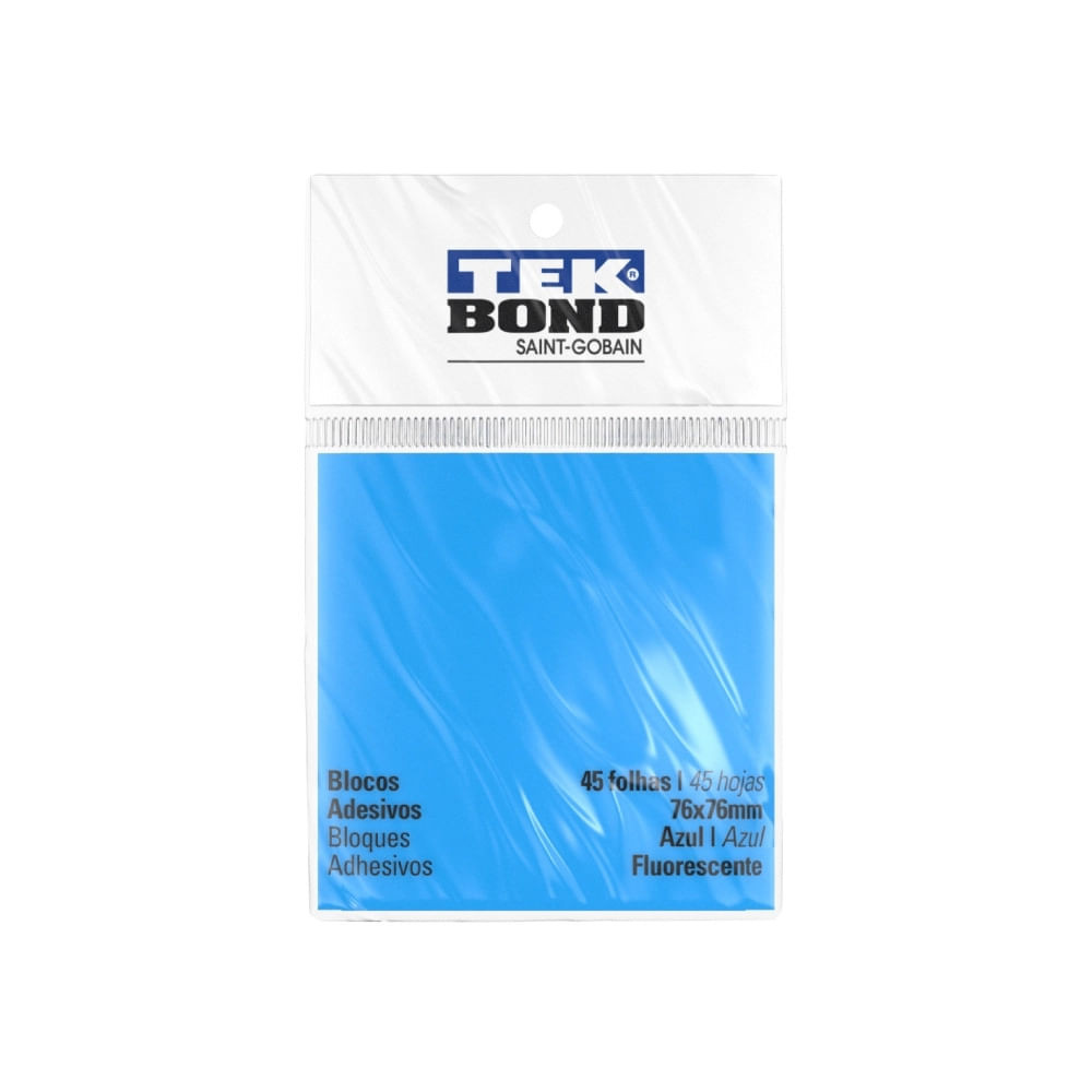 Bloco Adesivo Fluorescente Tekbond Azul com 45 Folhas 76x76mm - Stationery