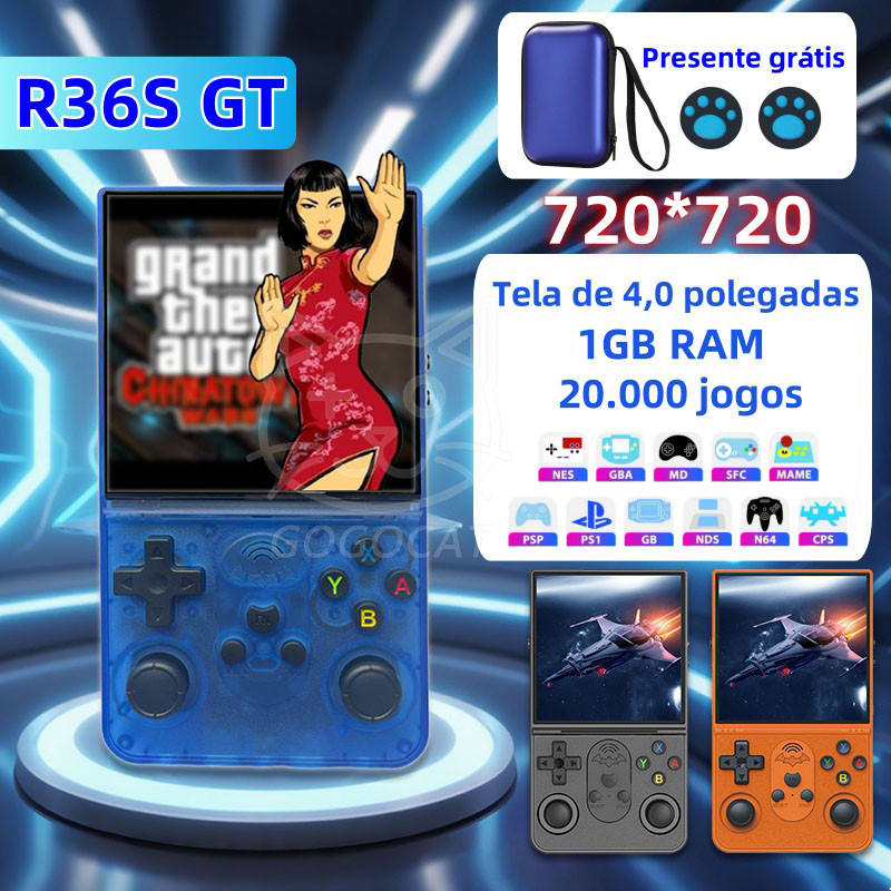 2025 Novo R36S GT console De Videogame Portátil,GTA/King of Fighters/God of War,Jogos Emulador Retrô PSP De 4 Polegadas