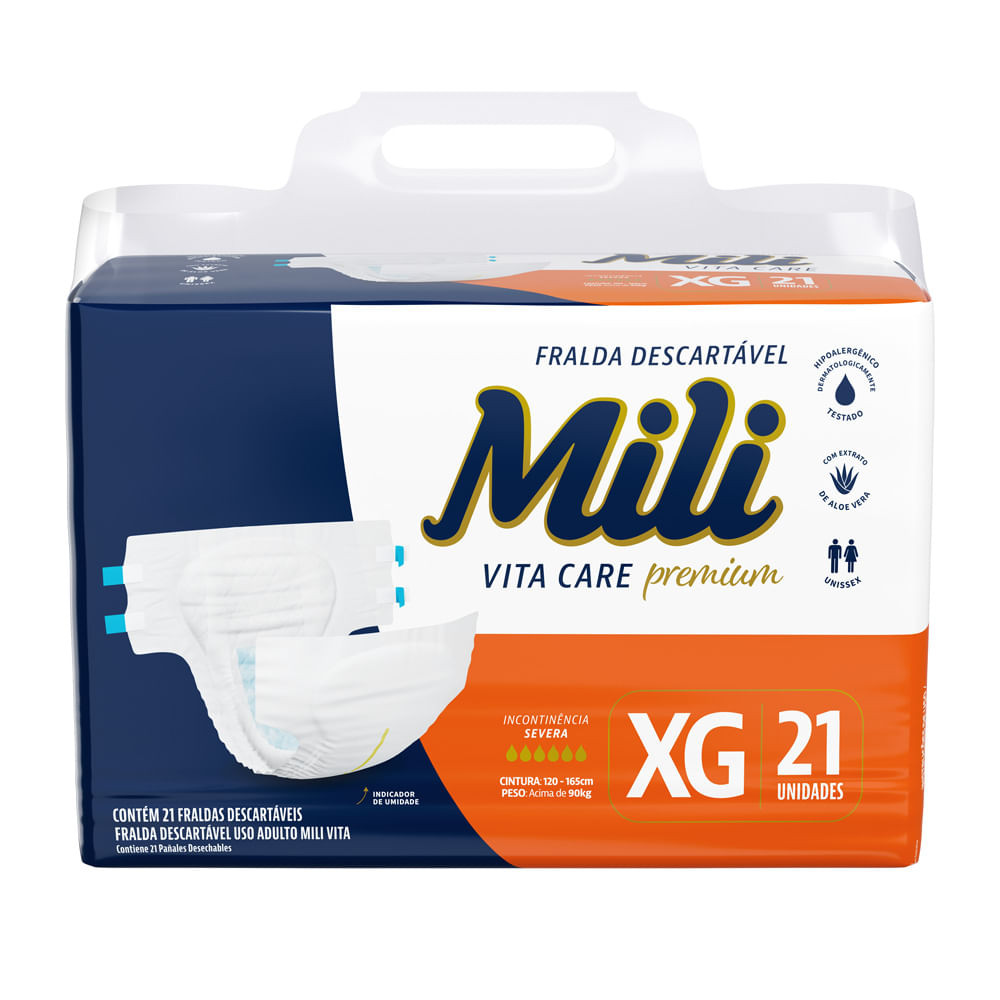 Fralda Geriátrica Mili Vita Care Premium Tamanho XG 21 Unidades Descartáveis - Health