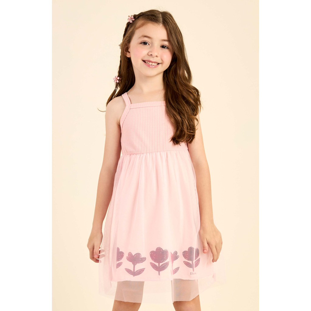 Vestido Infantil Menina Floral Tule Elian Rosa - Baby & Kids Fashion