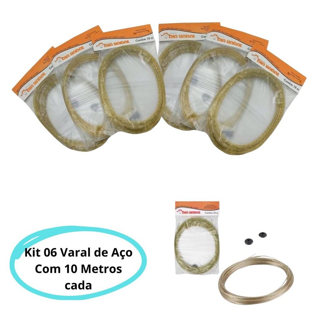 Kit 6 Varal De Roupa De Fio De Aço Reforçado Revestido Com  Pvc 10 Metros Cada-NEW em Oferta na Shopee