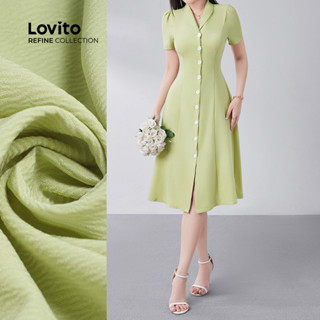 (Lovito Refine) Vestido Casual com Babados Pregueados  de Primavera/verão  Verde  para mulheres LR13E012 em Oferta na Shopee
