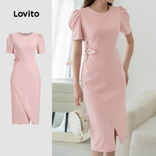 (New) Lovito Vestido Elegante de Estrutura Simples para Mulheres  Passeio Casual  Primavera/verão  rosa L143ED283 em Oferta na Shopee