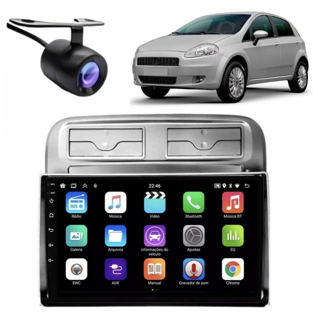 Central Multimídia Android 2 Din Fiat Punto Moldura 9" Câmera Ré Grafite