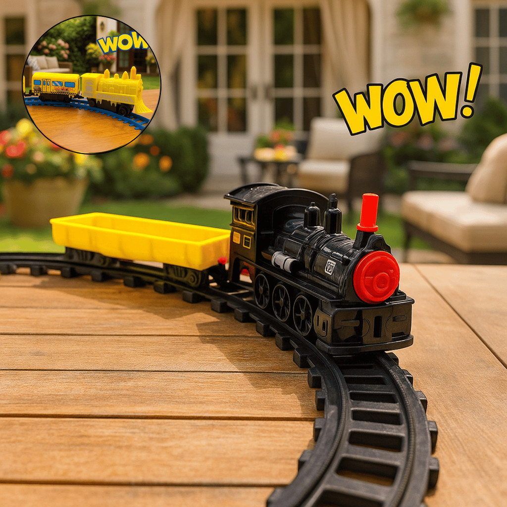 Brinquedo Ferrorama Trem Preto e Amarelo Montável com Trilho, Locomotiva - Well Kids / Infantil