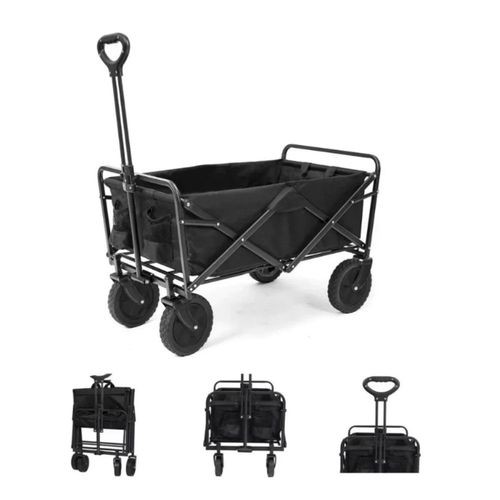 Carrinho Carga Dobrável Multiuso Capacidade 150kg Compras Camping Praia Jardim Preto