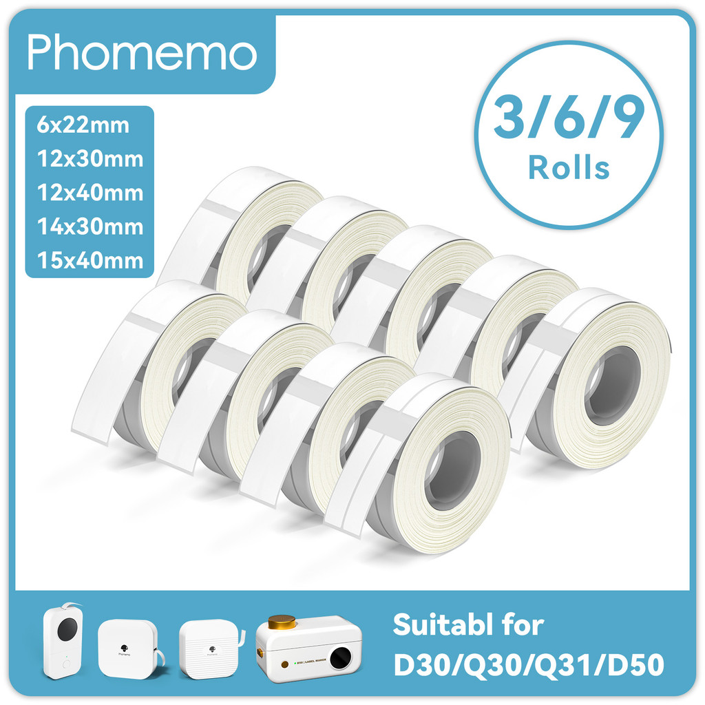6 Rolos De Etiqueta De Papel Adesiva Branca Para Phoemo Q30 D30 Mini Fita De Impressora Térmica