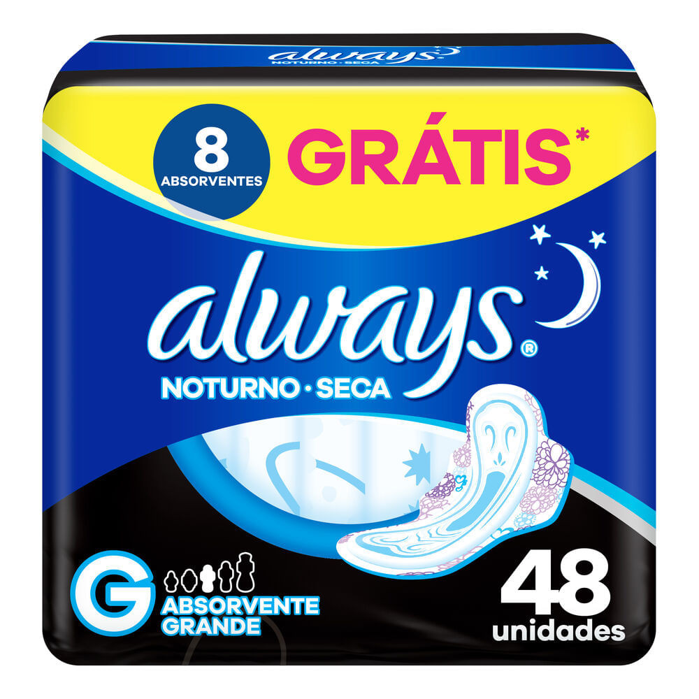 Absorvente Noturno Always Cobertura Seca G Com Abas Com 48 Unidades