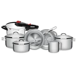 Jogo de Panelas Tramontina Solar 7 peças com Panela de Pressão Fundo Triplo Indução Aço Inox