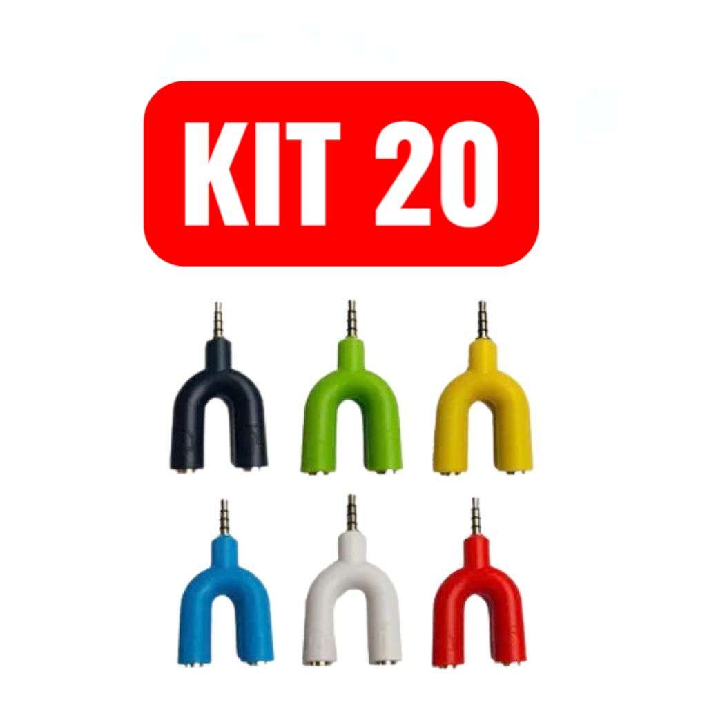 Kit 20/60 Adaptador P2 para P3 Fone Headset Microfone Lapela – Cores Sortidas