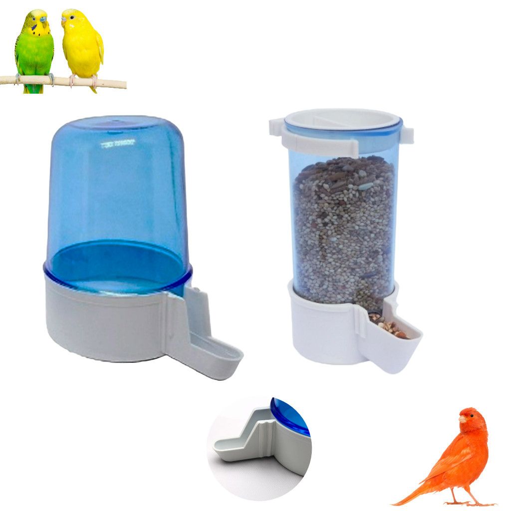 1 Comedouro Italiano Automatico 220ml + 1 Bebedouro 300ml Malha Fina - Passaros em Geral