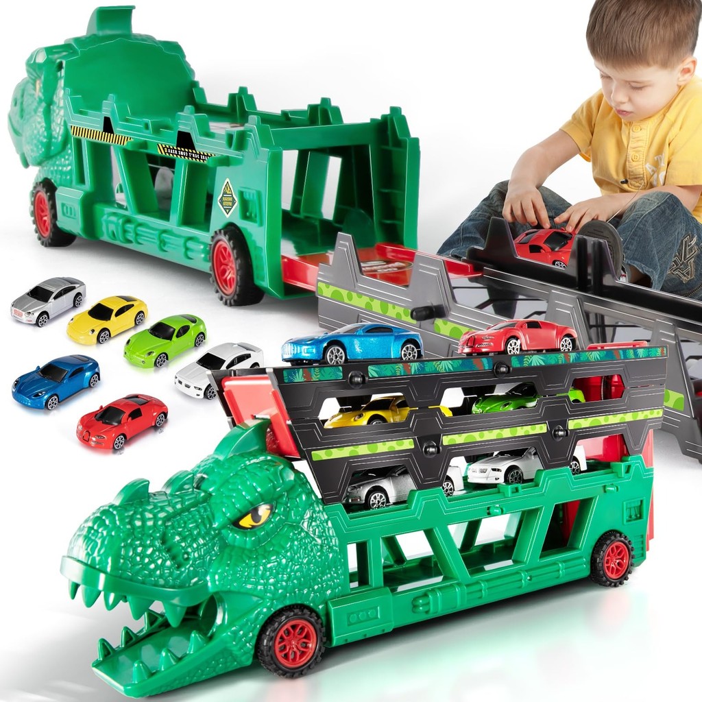 Carrinho Caminhão Carreta Cegonha Leva Carros Dinossauro Com Carrinhos Com Pista Infantil Kizumba em Oferta na Shopee