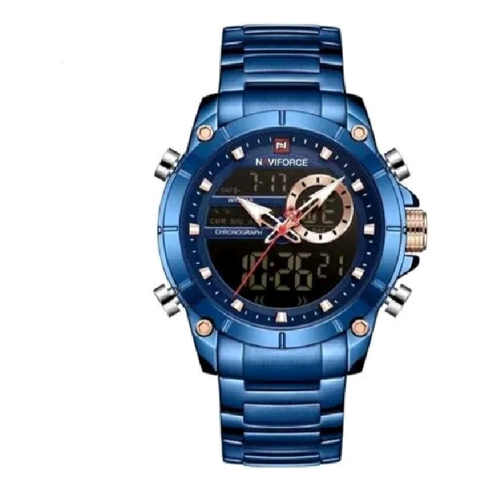 Relógio Masculino Naviforce 9163 Azul Prova D'água Em Aço