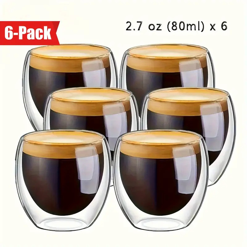 Kit 6 Copo Xícara Parede Dupla Vidro Café Shot Dose Moderno Chique Cantinho Café Escritório em Oferta na Shopee