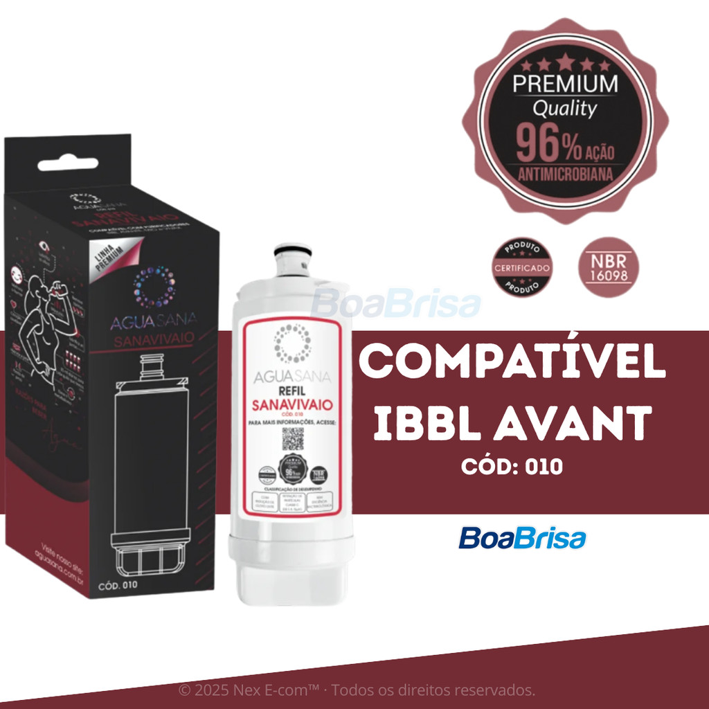 Refil Filtro Purificador de Água Sanalux Cod 010 - Compatível IBBL Avant vivax mio