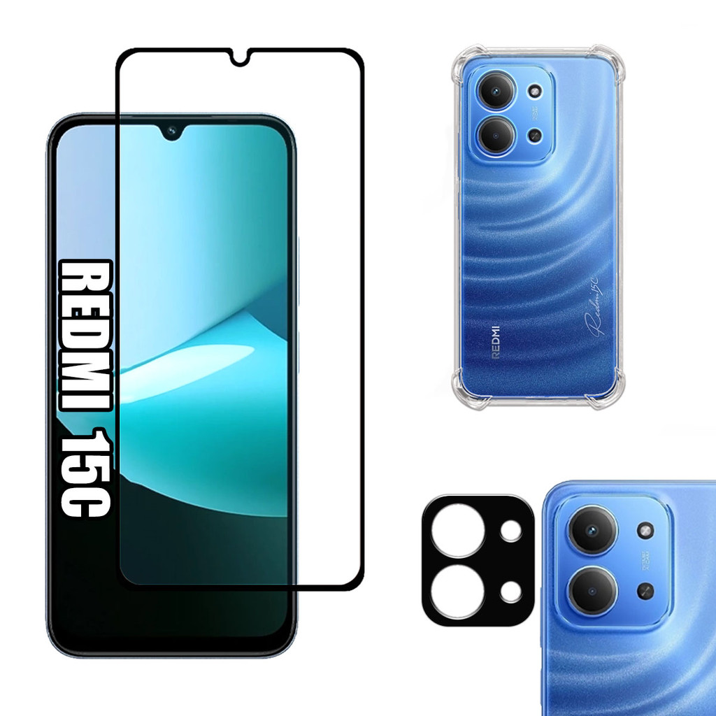 KIT Para Xiaomi Redmi 15C - Película de Vidro 3D - Capa - Câmera