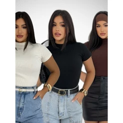 Camiseta Blusa Básica Canelada Ribana Premium Casual Moda Gringa