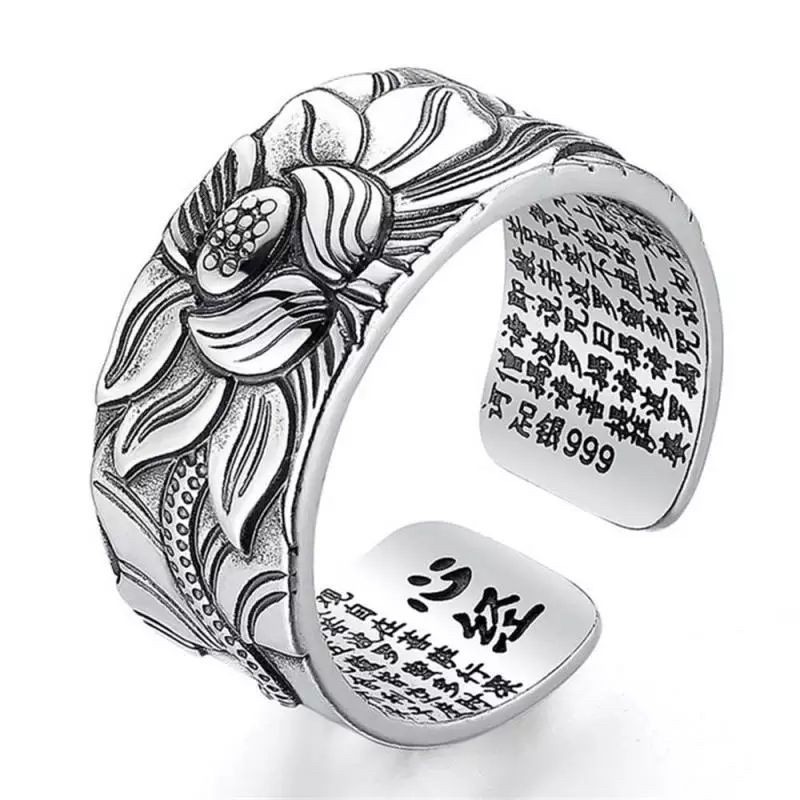 Anel Flor De Lotus Aço 316l Buda Kanji Japonês Ajustável