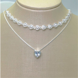 KIT 2 Choker Colar de pérolas de coração + Colar Com coração Ponto De Luz banhado a prata a ouro 18K