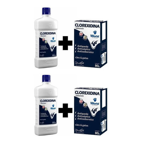 Kit 02 Shampoo Clorexidina Dugs - 500 mL + 02 Sabonete Clorexidina Dugs - 80 g em Oferta na Shopee