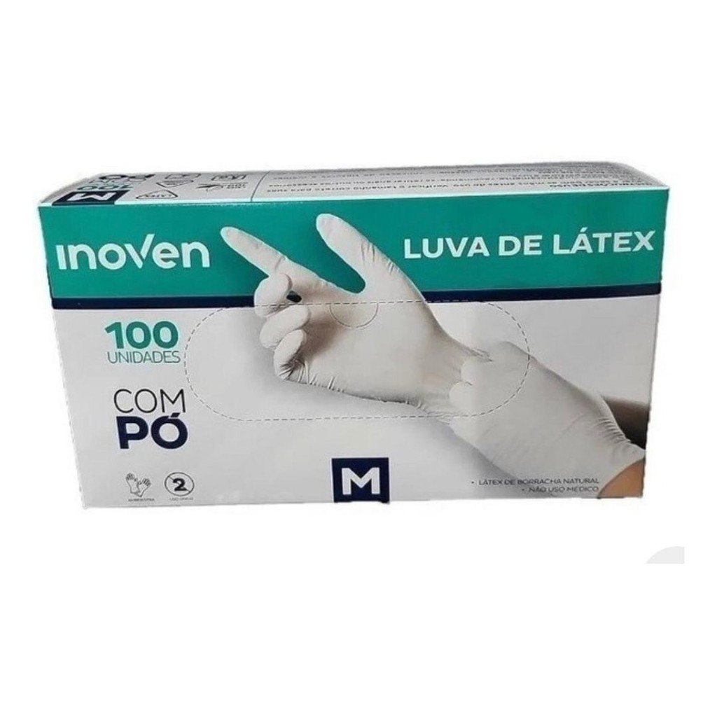 Luva de Látex Com Pó Tamanho M 100 Unidades Inoven