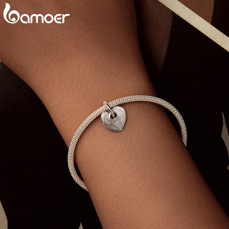 Detalhes do Bamoer 925 Sterling Sliver Charme Coração De Fita De Encanto Para Pulseira