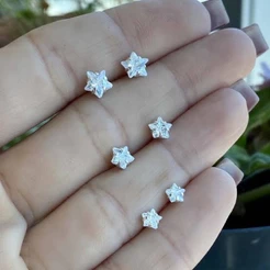 Trio de Brincos Prata 925 Estrela zirconia 3mm 4mm 5mm