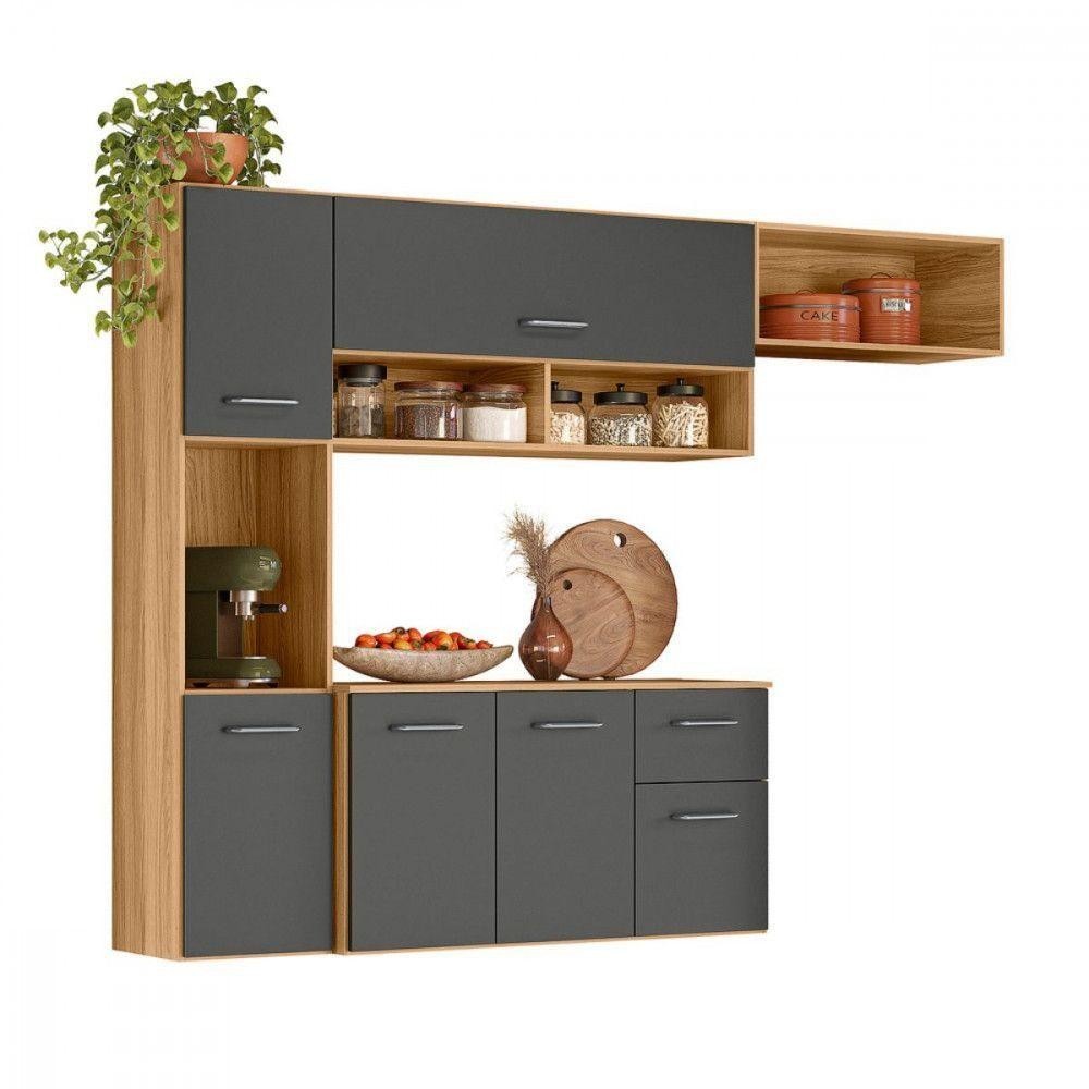 Cozinha Compacta Becca Com Balcão Freijo Com Chumbo Nicioli Freijo Com Chumbo - Home & Living