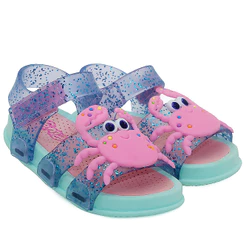 Sandália Infantil Menina Plugt Fundo do Mar Glitter Brilho Delicado Azul Rosa