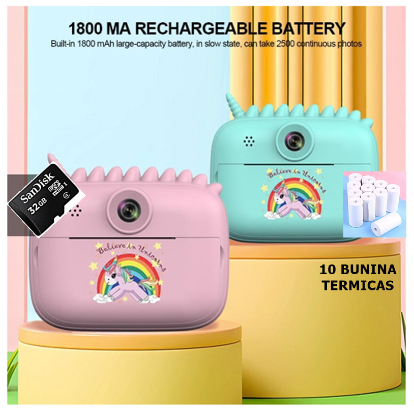Câmera Infantil Instantânea Filmadora Full Hd 32GB + 10 Rolos  Filme