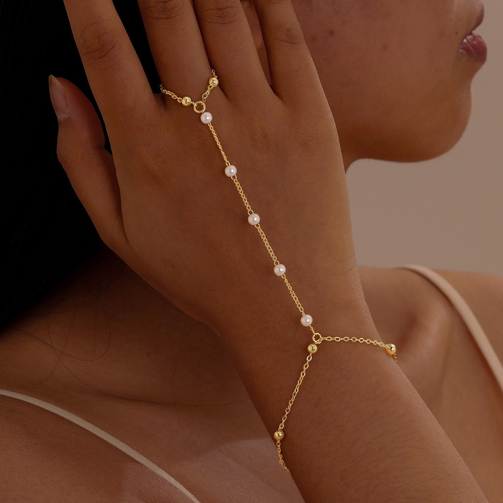 Vnox Women's 5 Imitação Pearl Tassel Pulseira Pérola Material De Cobre Corrente De Contas K14 Gold Jewelry Ring Fato De Jóias De Moda Feminina em Oferta na Shopee