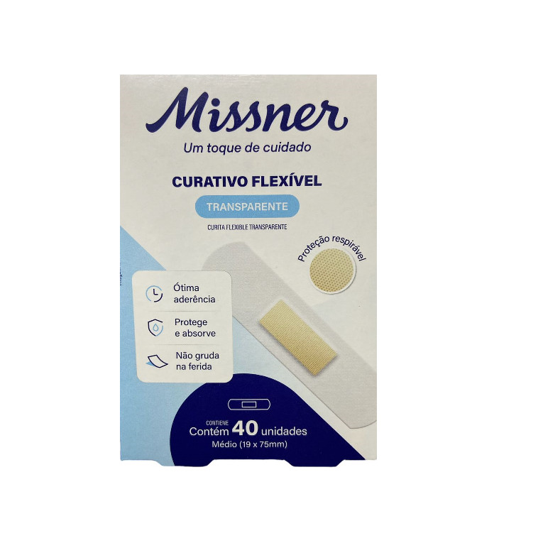 Curativo Flexível Transparente (19 X 75mm)40 Unidades - Missner