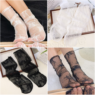 Meias Harajuku Femininas-De Renda Floral Transparentes Senhoras Respiráveis Suaves Fishnet De Malha Doce Verão Ultra Finas em Oferta na Shopee