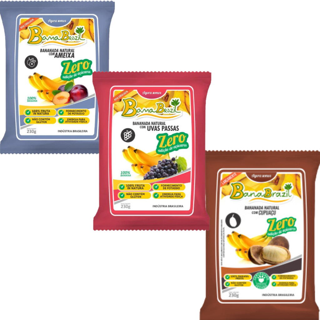 Kit Bananada 03 pacotes Ameixa - Uvas Passa e Cupuaçu - Zero Açucares